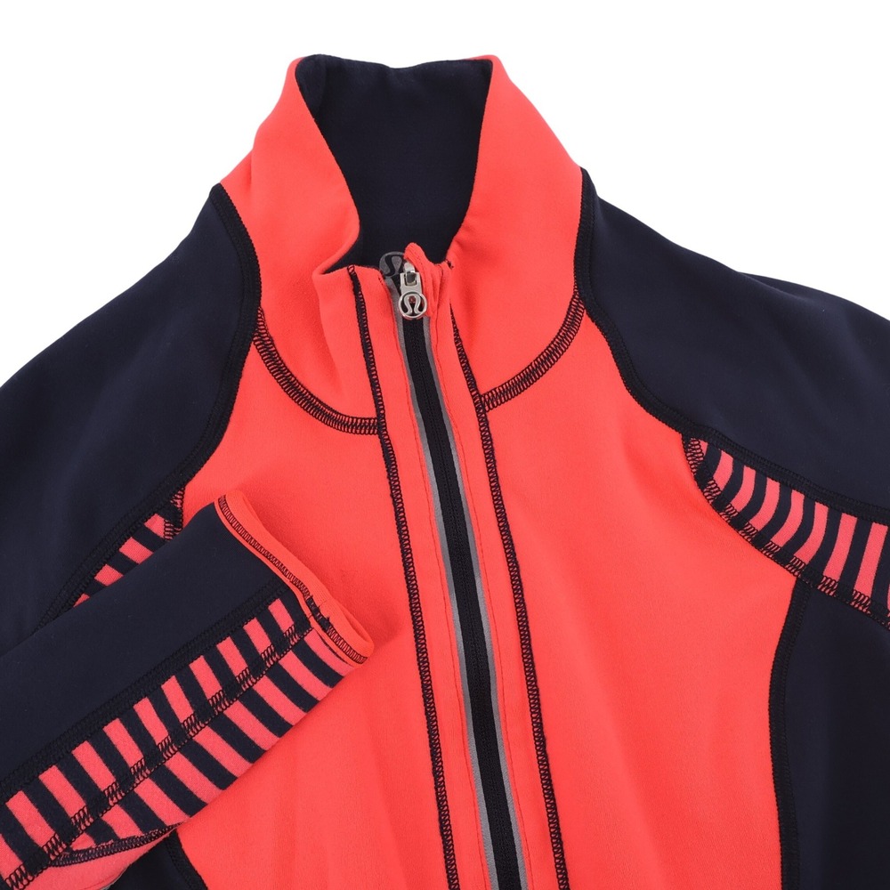 Lululemon Run U-Turn Pullover Striped Half Zip Pullover Orange Navy Women Size 2
